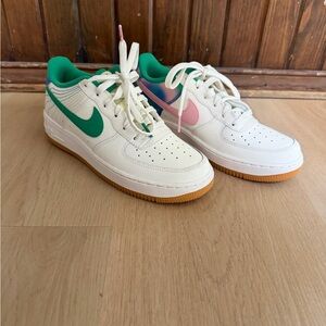 Nike Kids' White, Green, and Pink AF1